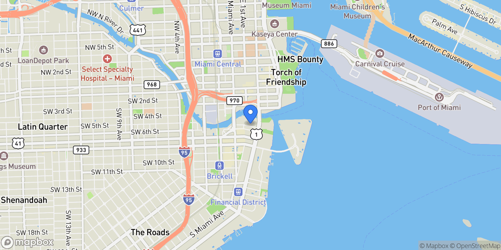 Map showing 77 SE 5th Street #2806, Miami, Florida, United States.