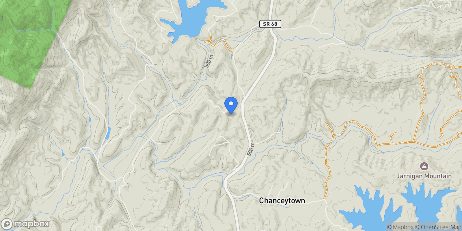 Map showing 123 Ridgeline Drive, Turtletown, Tennessee, United States.