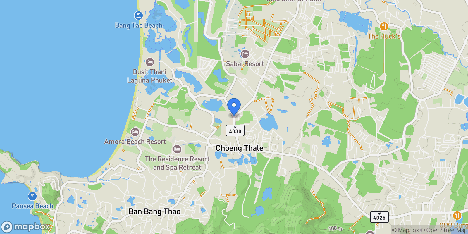 Map showing Thalang District, Choeng Thale, Phuket, Thailand.