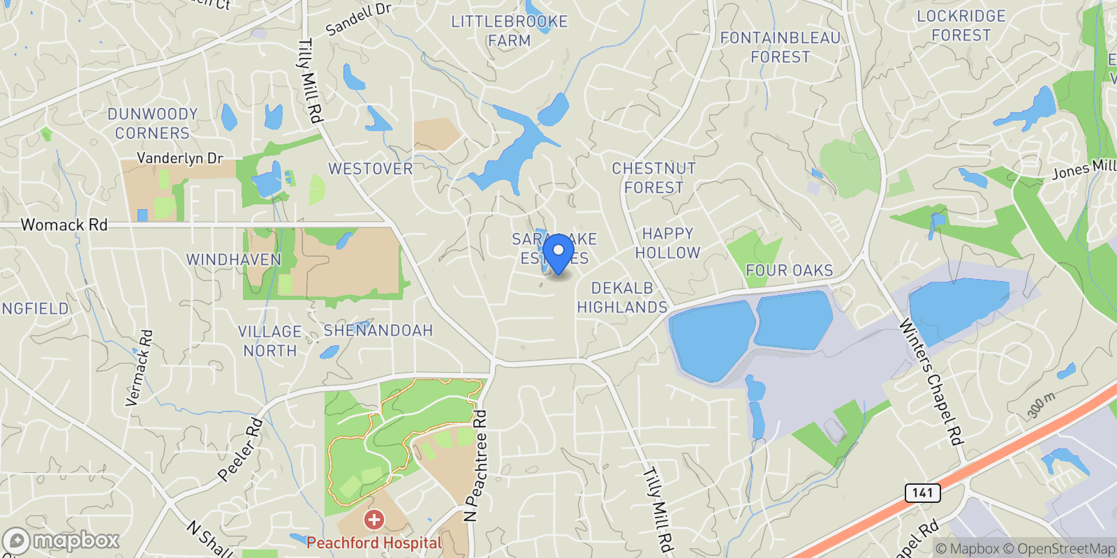 Map showing 2363 LEISURE LAKE Drive, Dunwoody, GA 30338, Dunwoody, Georgia, United States.