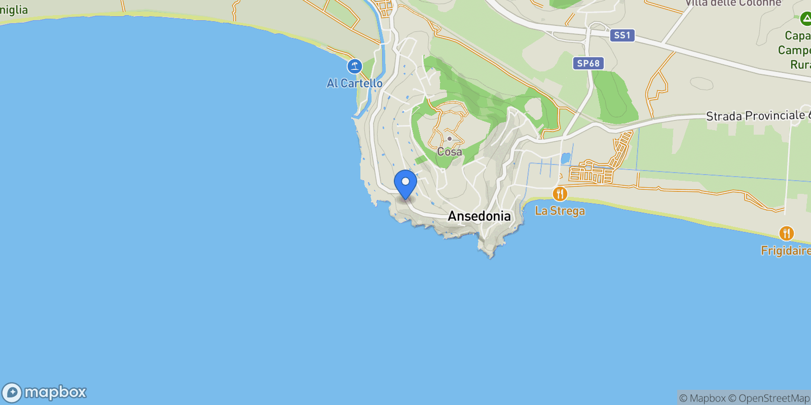 Map showing Provincia di Grosseto, Ansedonia, Tuscany, Italy.