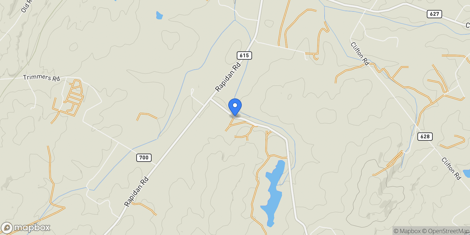 Map showing 19184 Mount Sharon Road, Orange, VA 22960, Rapidan, Virginia, United States.