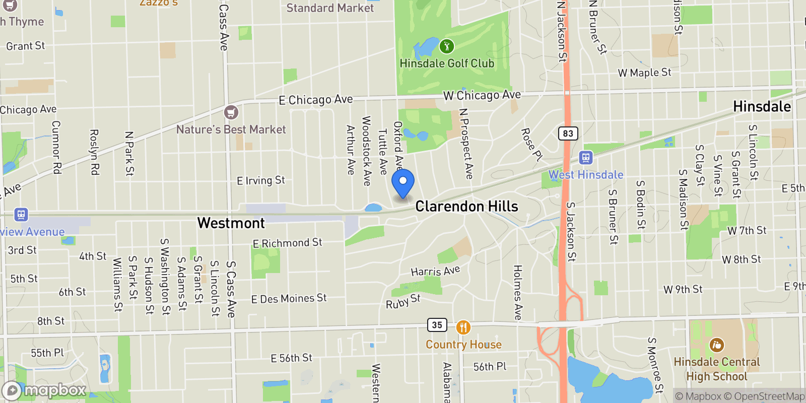 Map showing 4 Oxford Avenue, Clarendon Hills, Illinois, United States.