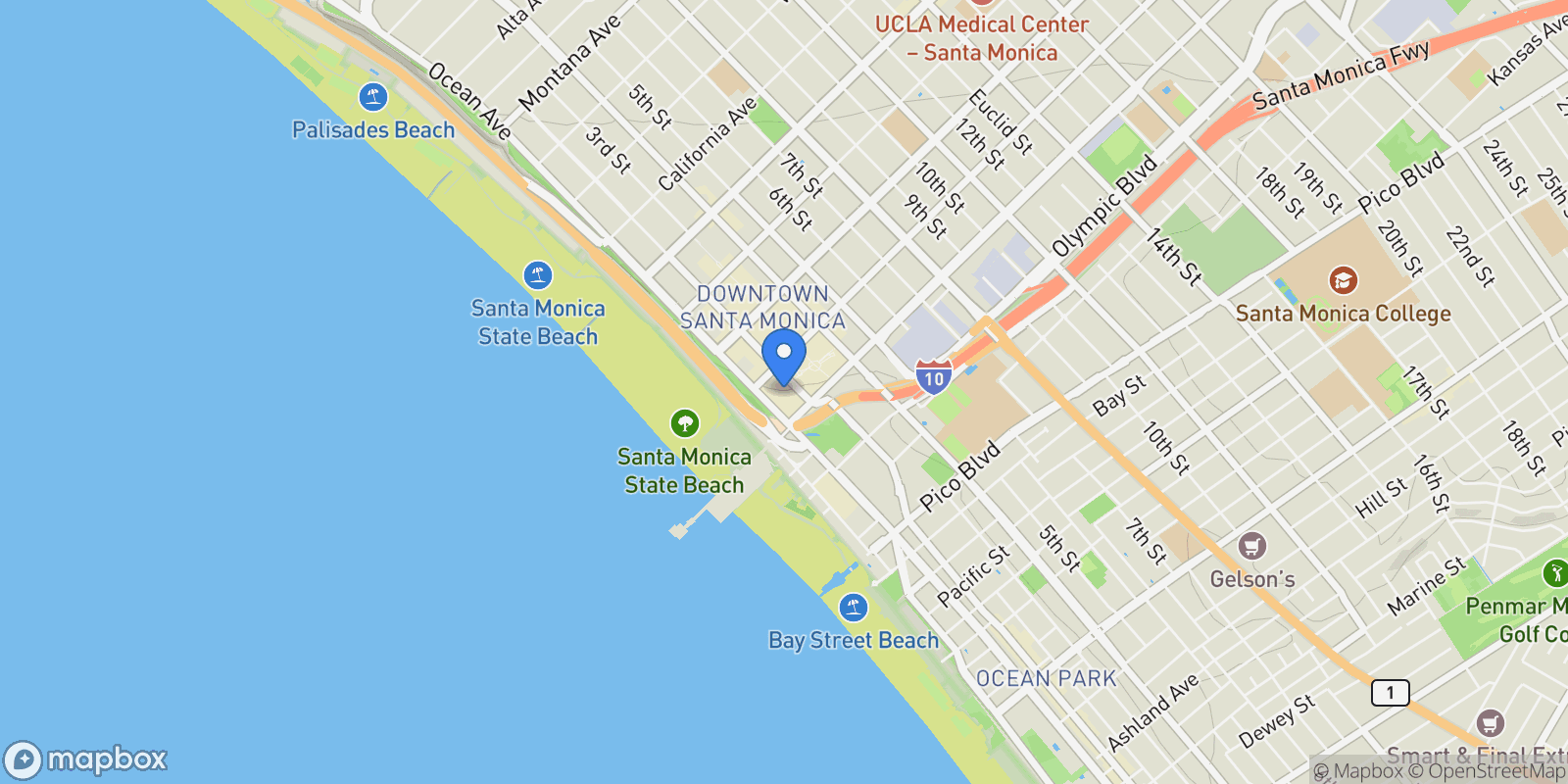 Map showing California, Santa Monica, California, United States.
