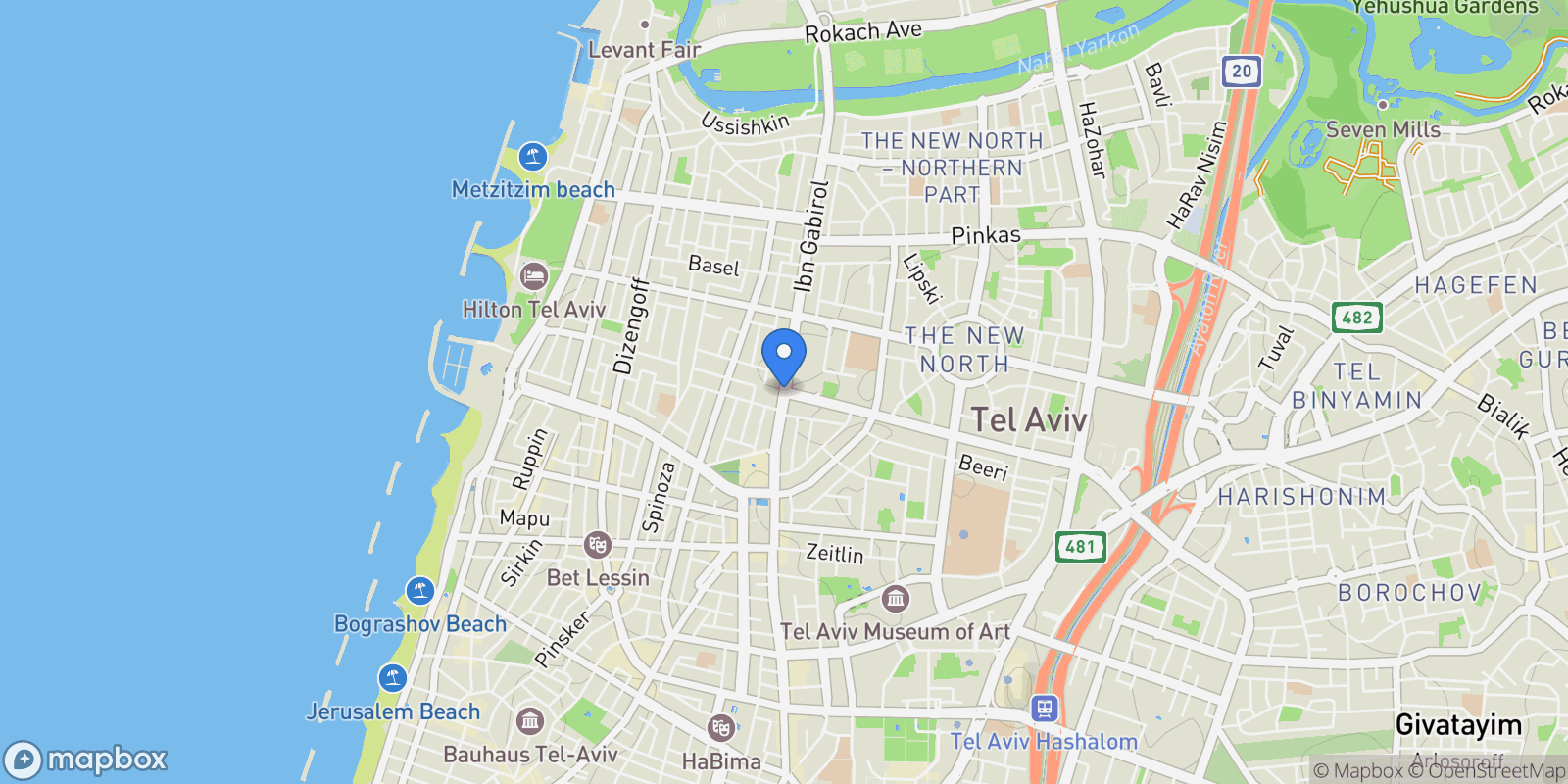 Map showing Tel Aviv District, Tel Aviv-Yafo, Tel Aviv District, Israel.