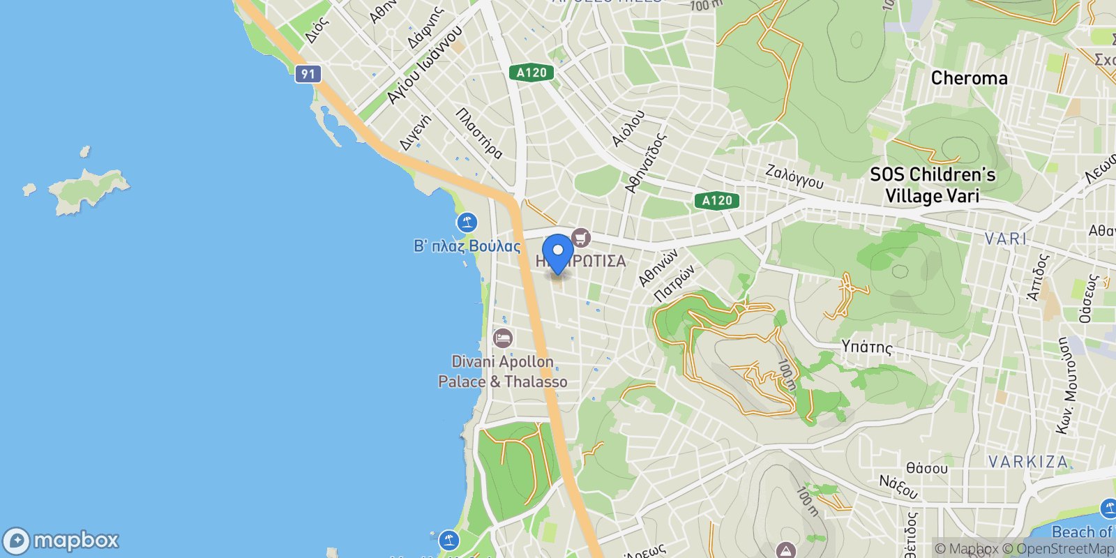 Map showing Anatoliki Attiki, Voula, Attica, Greece.