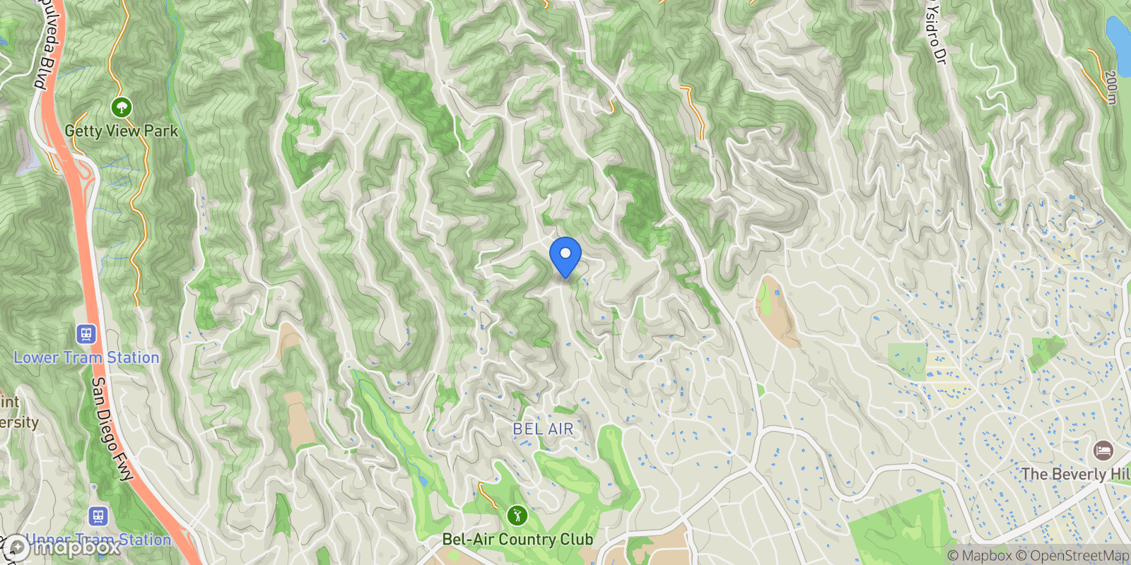 Map showing 1200 Bel Air Road, Bel Air, CA 90077