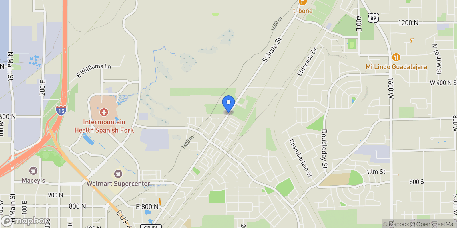 Map showing 1089 E 3600 WINSLOW S, Springville, Utah, United States.