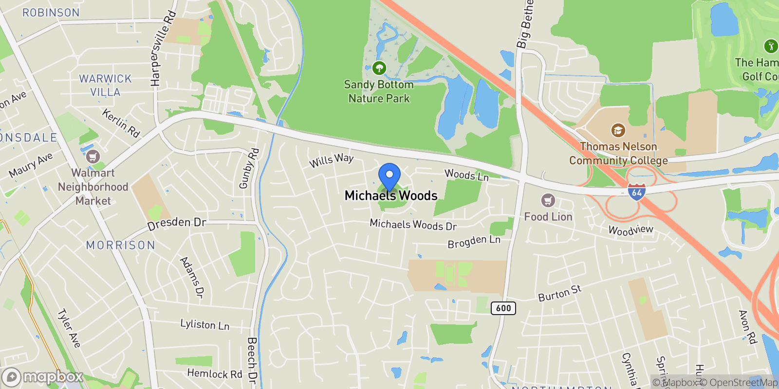 Map showing 322 Michael Selby Drive, Hampton, Virginia, United States.