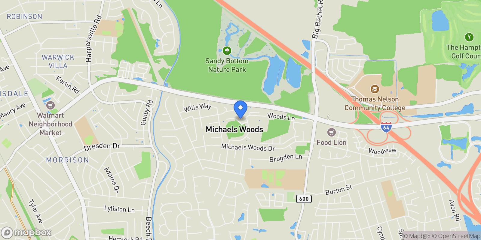 Map showing 324 Michael Selby Drive, Hampton, Virginia, United States.