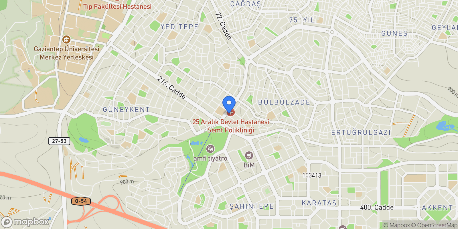 Map showing Yeşilvadi Yolu, ŞAHİNBEY, Gaziantep, Gaziantep, Gaziantep, Turkey.