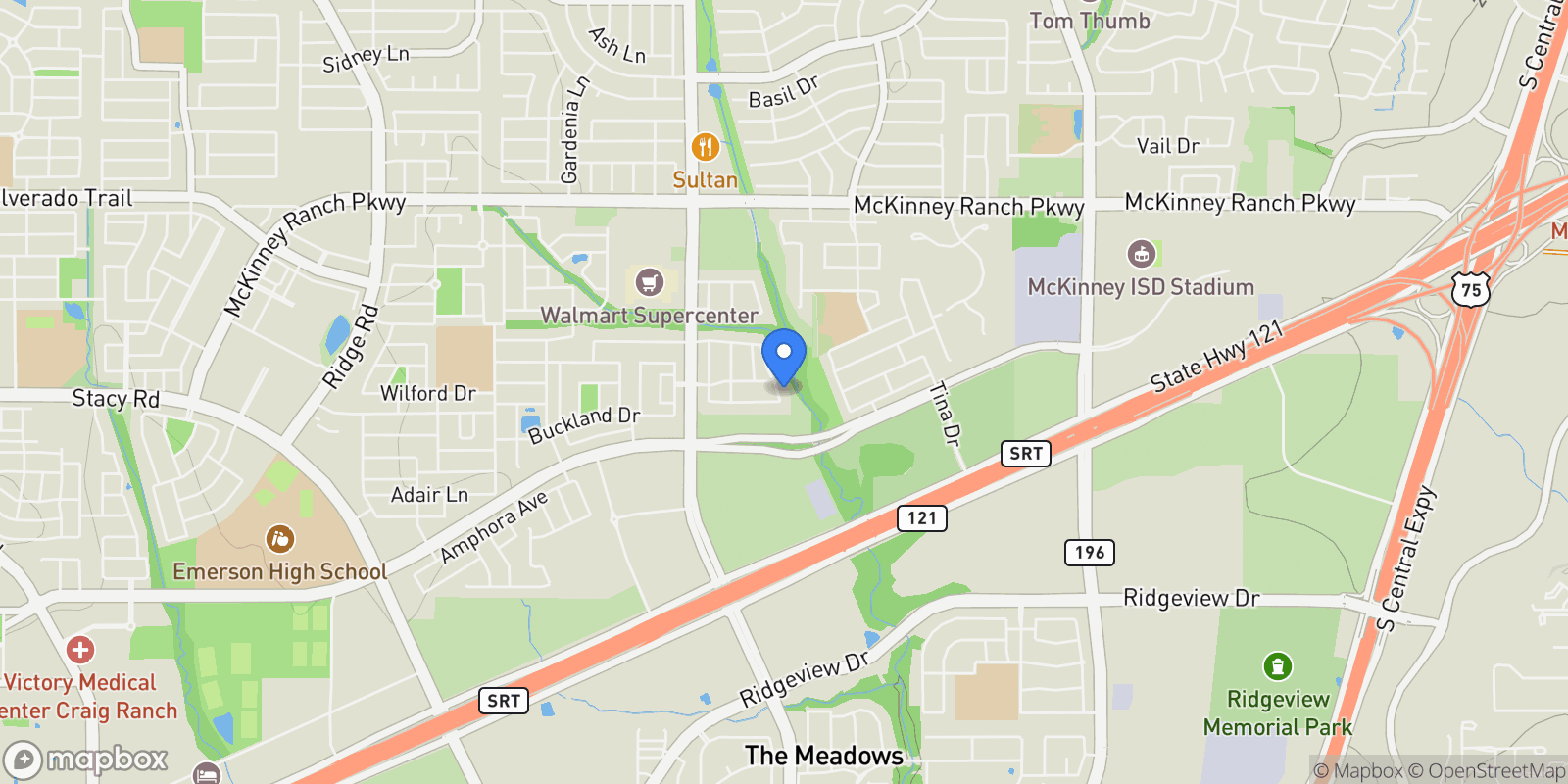 Map showing 4913 Meadow Creek Drive, McKinney, Texas, United States.