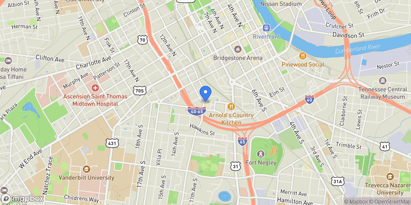 Map showing 600 12th Avenue S 1801, Nashville, Tennessee, United States.