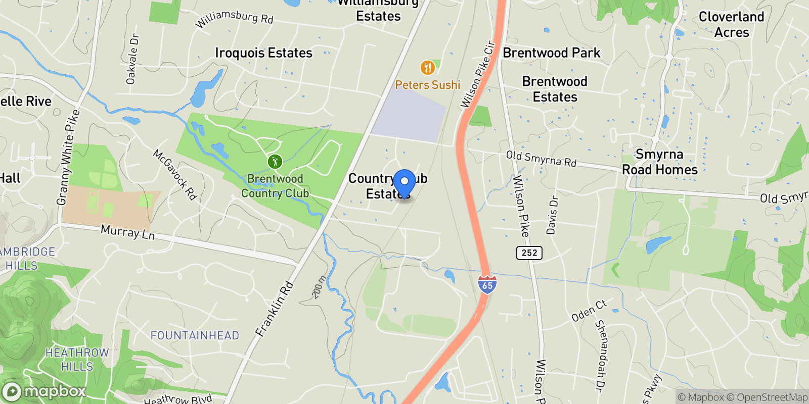 Map showing 520 Mansion Dr, Nashville, Tennessee, United States.