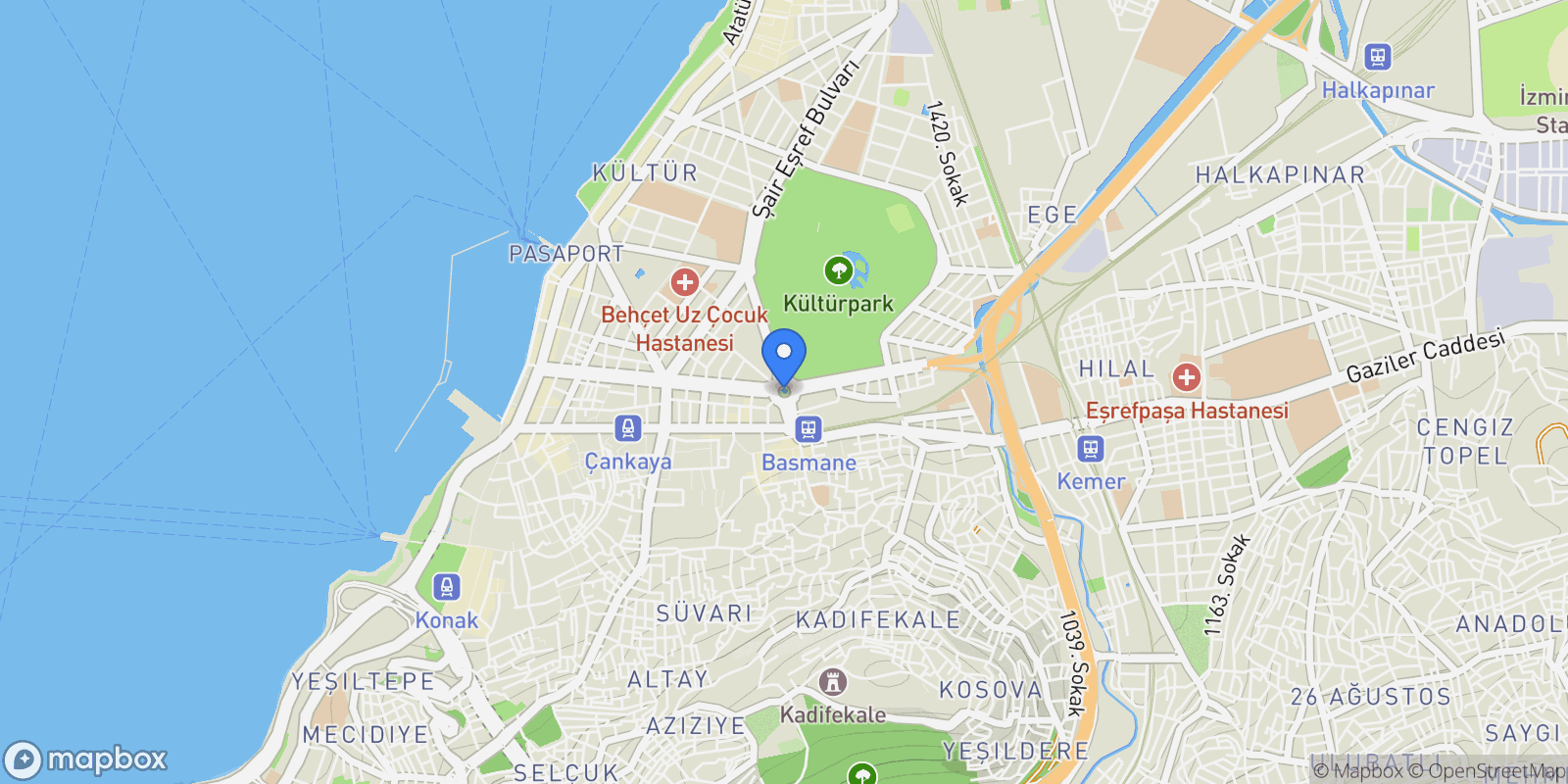 Map showing İzmir, Türkiye, İzmir, İzmir, Turkey.