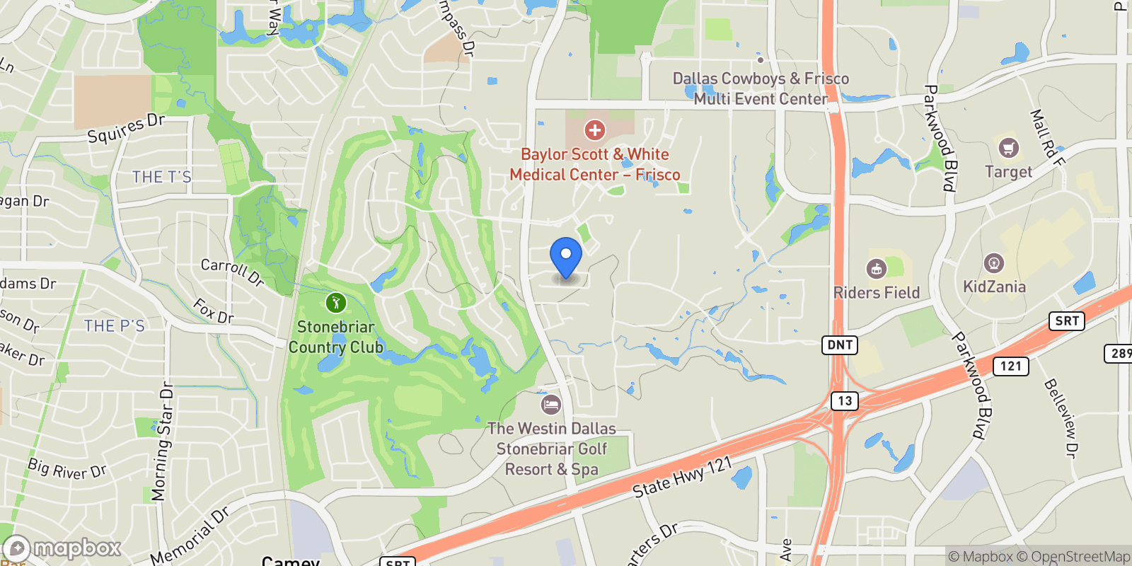 Map showing 5542 Braemar Drive, Frisco, Texas, United States.