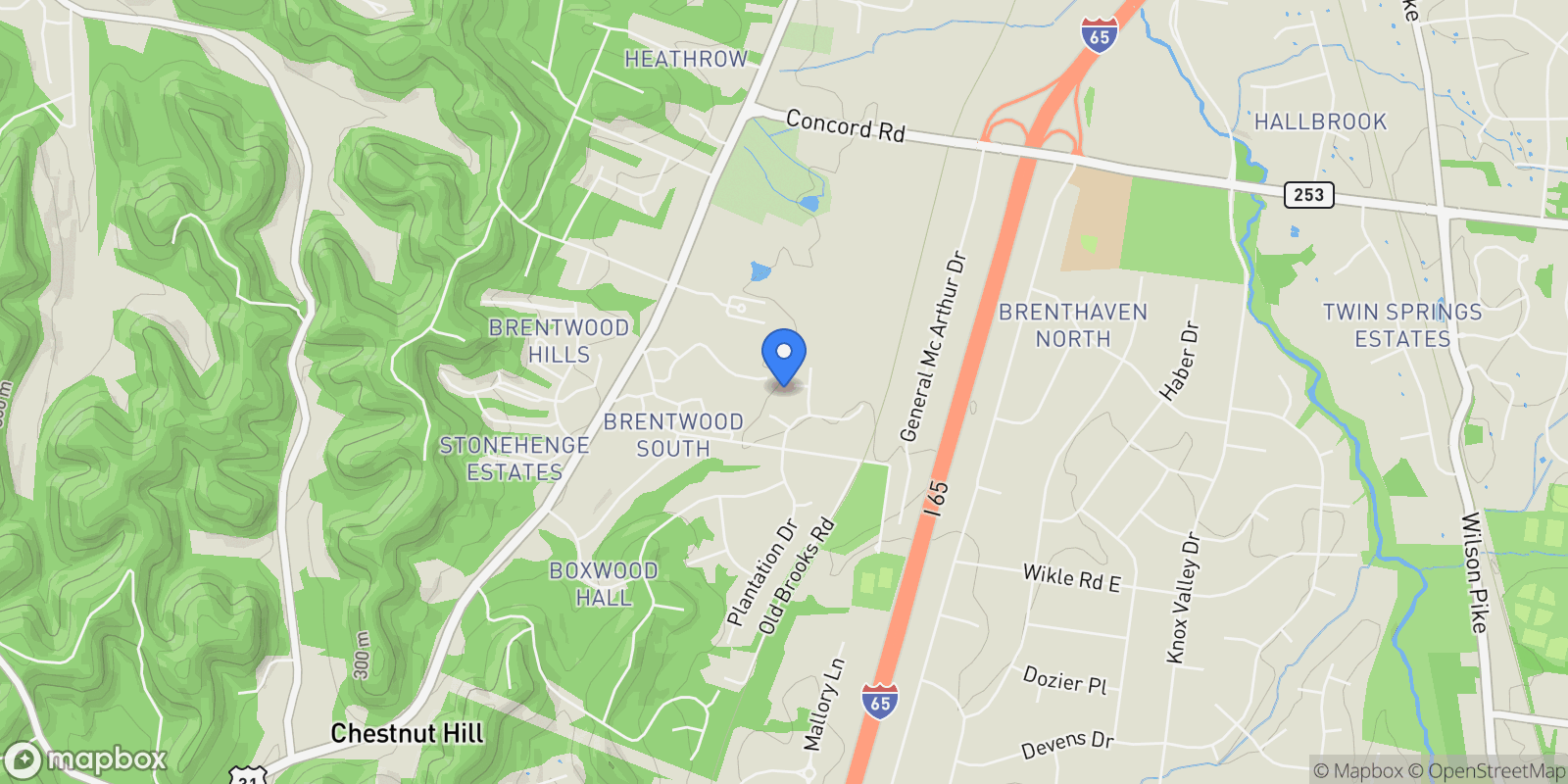 Map showing 6035 Frazier Park Ln, Nashville, Tennessee, United States.