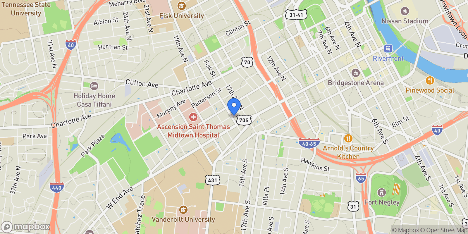Map showing 1717 Hayes St 2302, Nashville, Tennessee, United States.