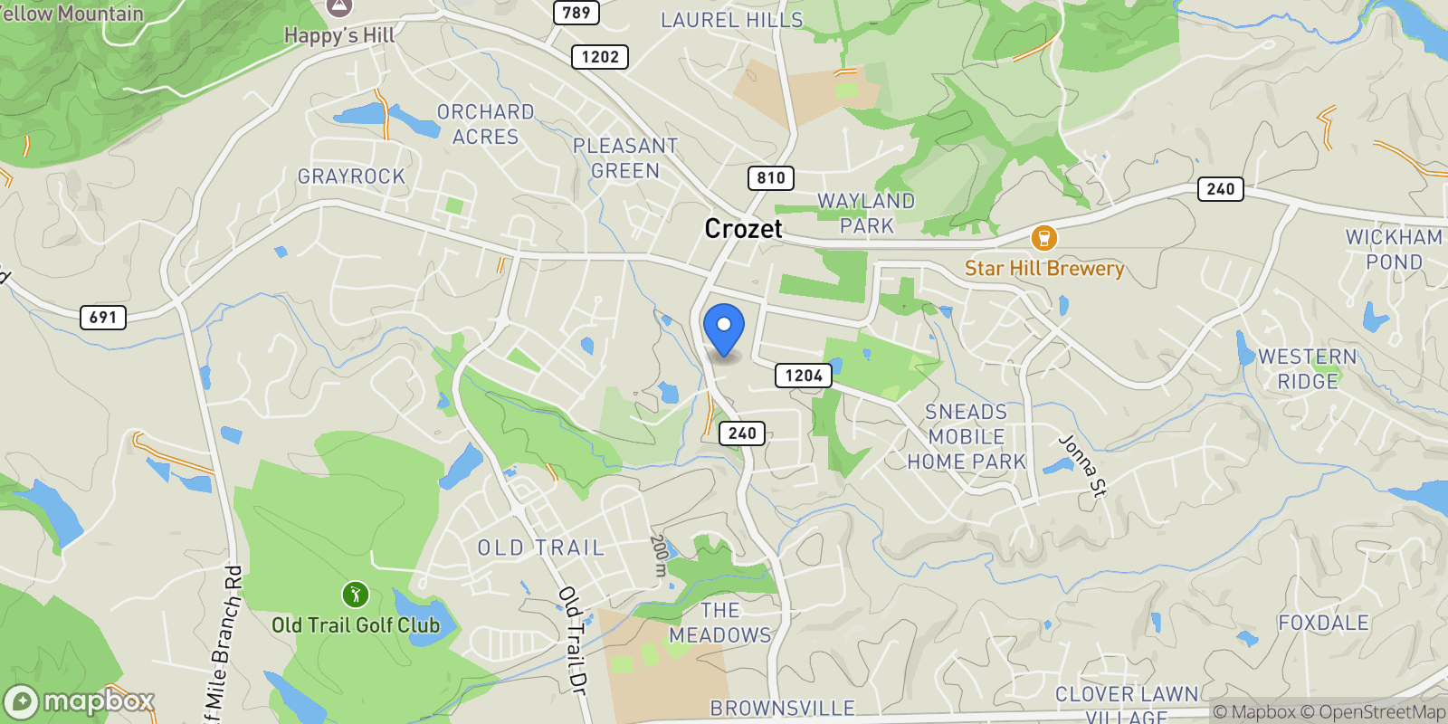 Map showing 989 & 991 Crozet Ave, Crozet, VA 22932, Crozet, Virginia, United States.