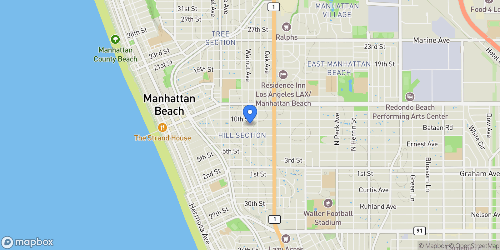Map showing 927 9th, Manhattan Beach, California, United States.