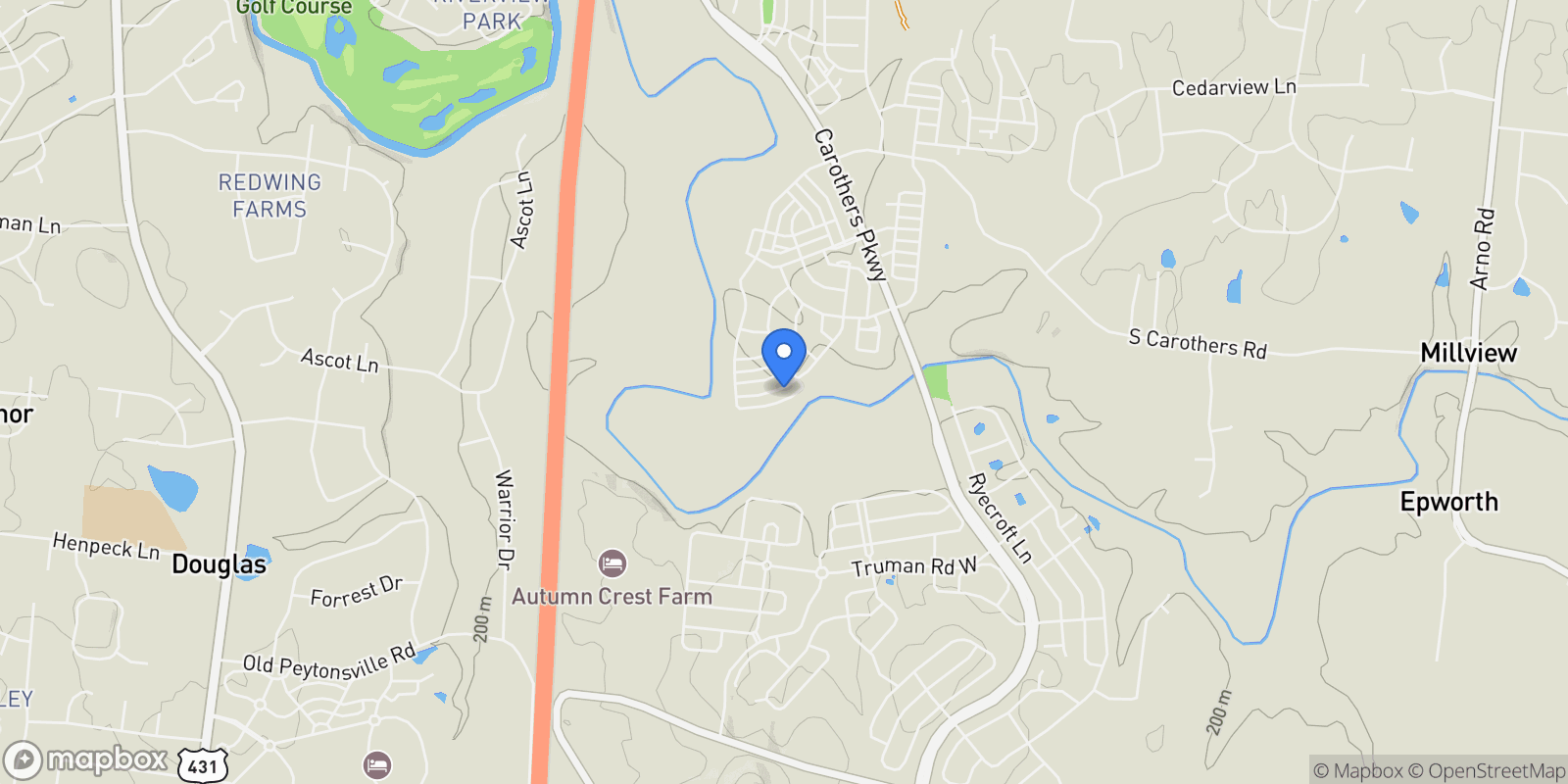Map showing 9031 Headwaters Dr, Franklin, Tennessee, United States.