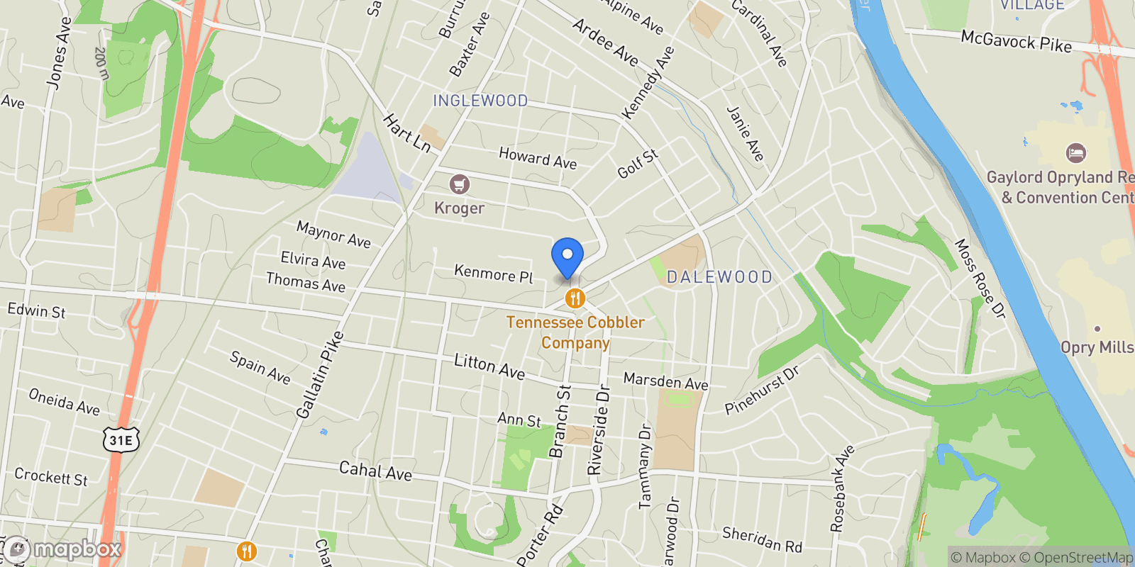 Map showing 2306 Riverside Dr, Nashville, Tennessee, United States.