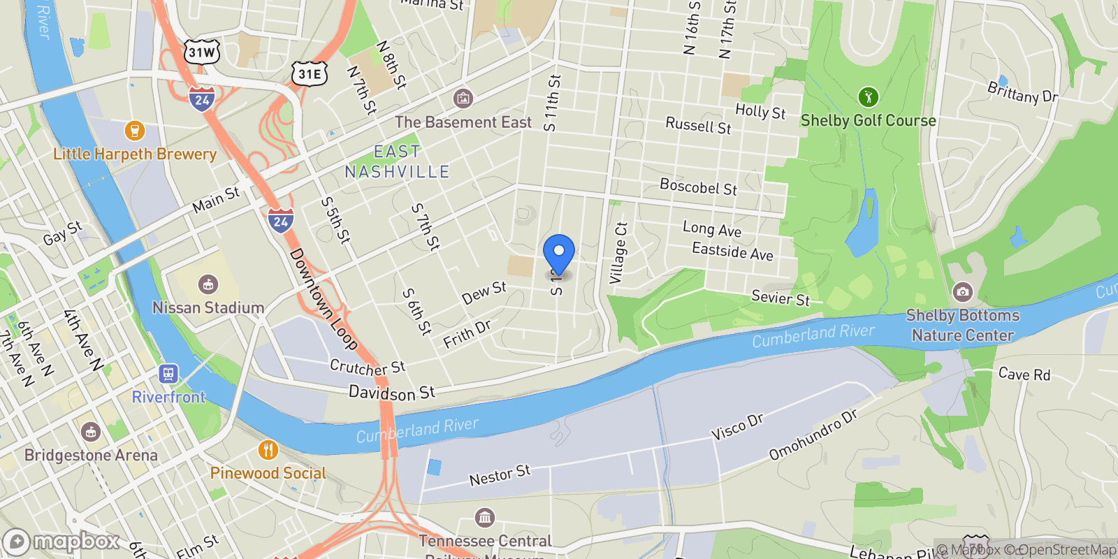 Map showing 713 S 12th St, Nashville, Tennessee, United States.