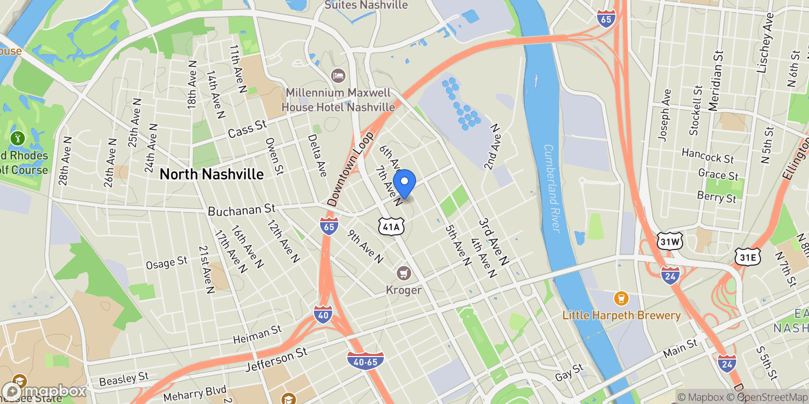 Map showing 1616 7th Ave N, Nashville, Tennessee, United States.
