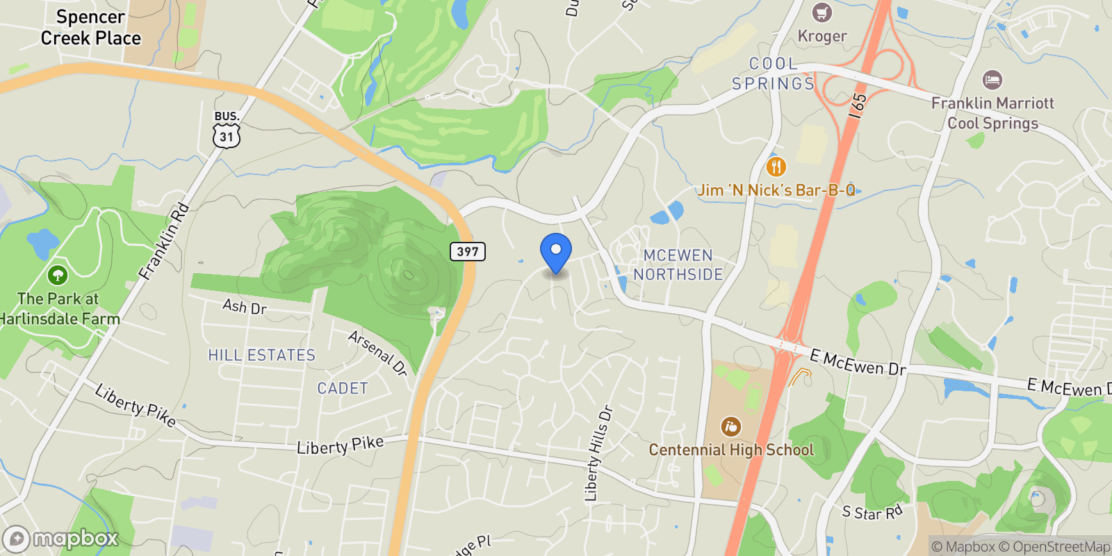 Map showing 1013 Firestone Dr, Franklin, Tennessee, United States.