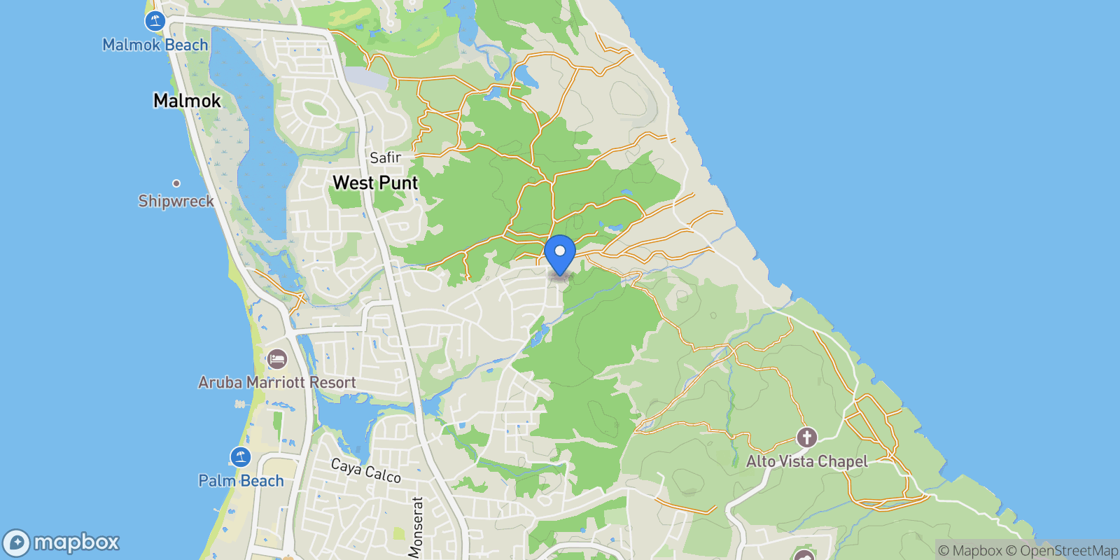 Map showing Sero Pela 4 P, Noord, Aruba.