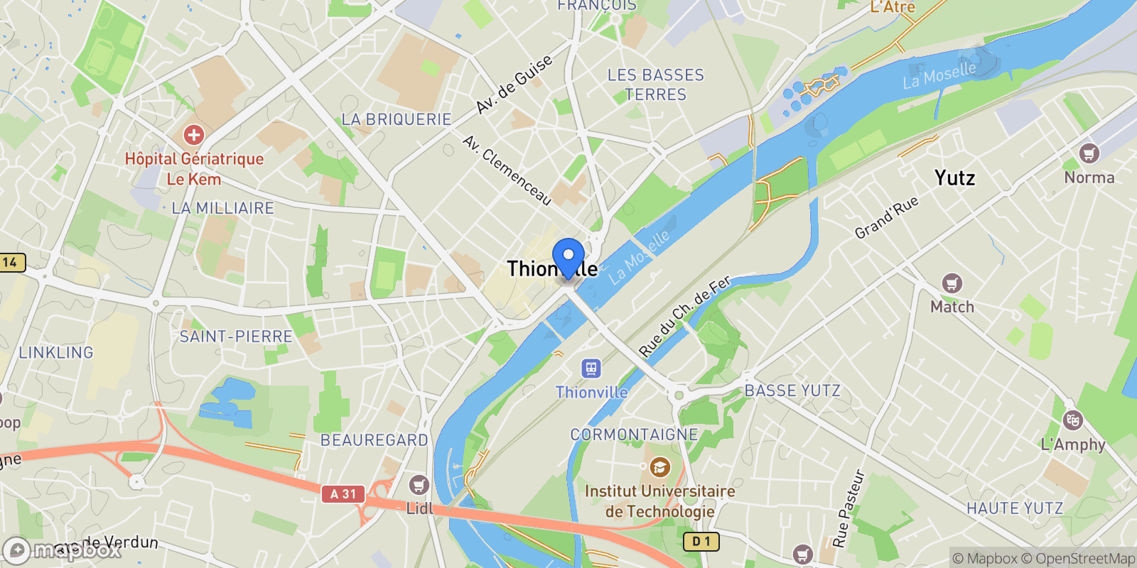 Map showing Thionville, Thionville, Thionville, Grand Est, France.