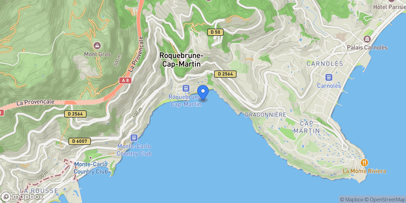 Map showing Roquebrune-Cap-Martin, Provence-Alpes-Côte d'Azur, France.