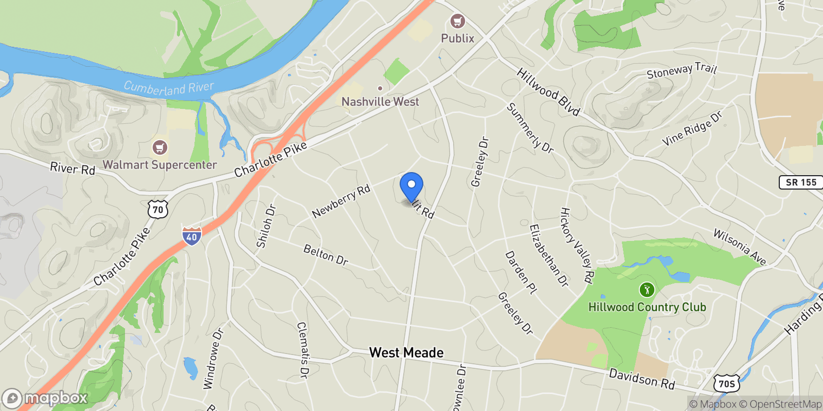 Map showing 717 Starlit Rd, Nashville, Tennessee, United States.