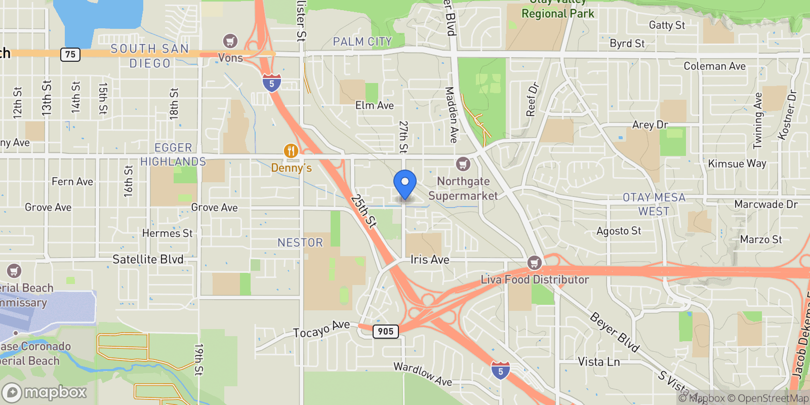 Map showing 1291 27th Street, San Diego, CA 92154, San Diego, California, United States.