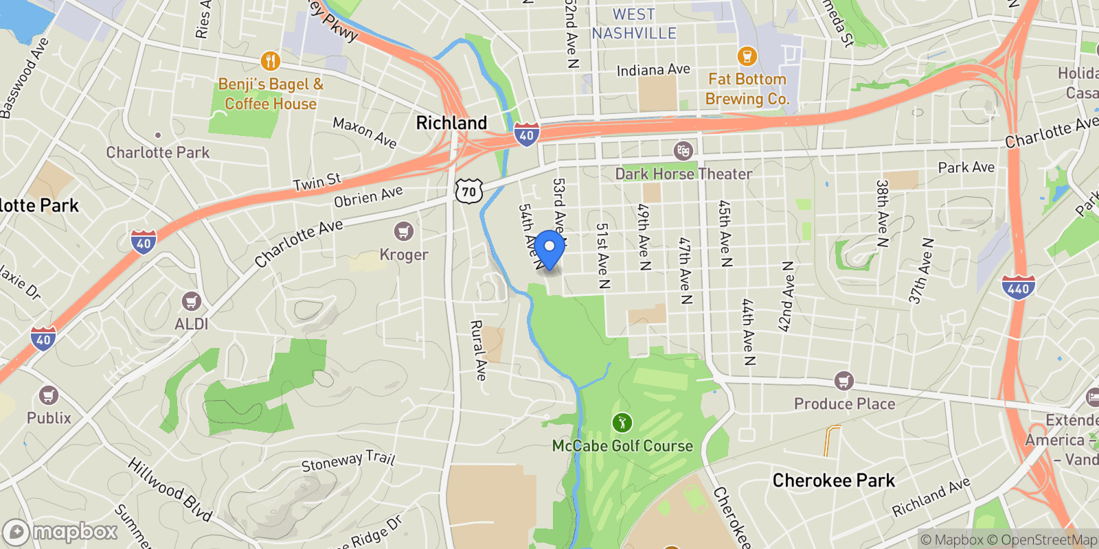 Map showing 214 54th Ave N, Nashville, Tennessee, United States.