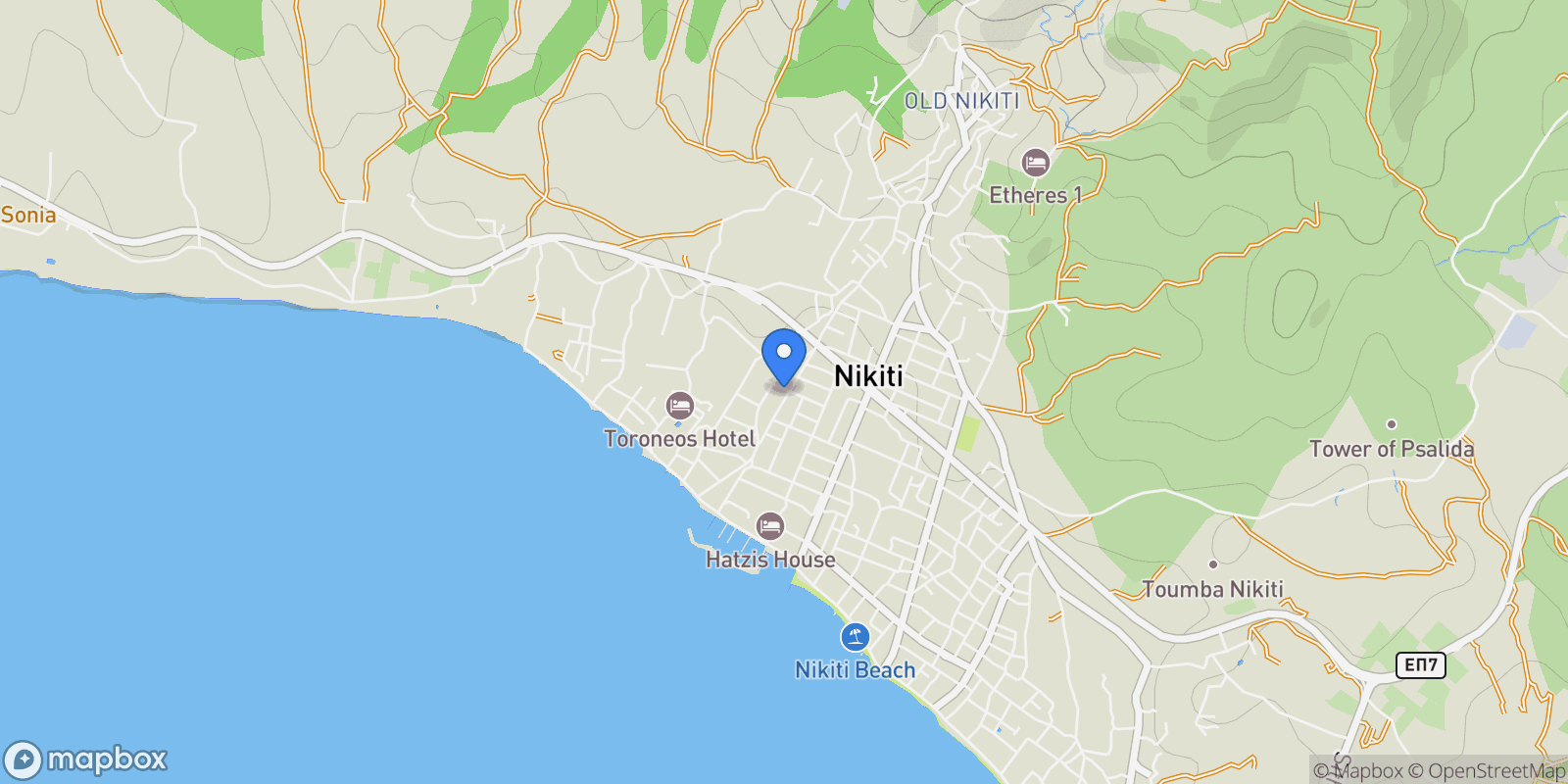 Map showing Nikiti 630 88, Greece, Sithonia, Macedonia and Thrace, Greece.