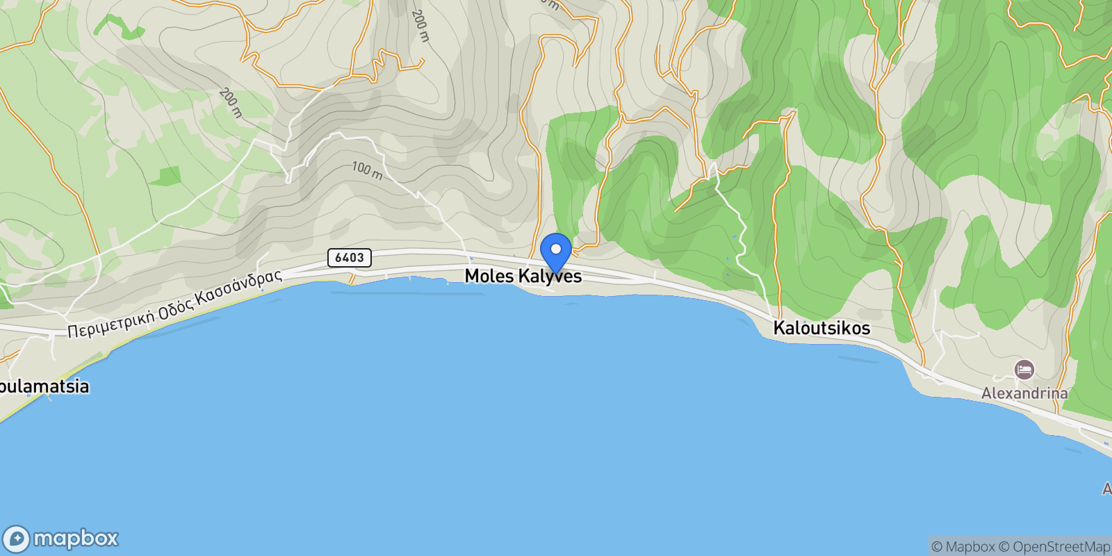 Map showing Moles Kalives 630 85, Greece, Kassandra, Macedonia and Thrace, Greece.