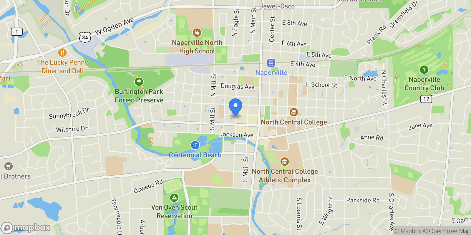 Map showing 107 S Webster Street , Naperville, IL 60540, Naperville, Illinois, United States.