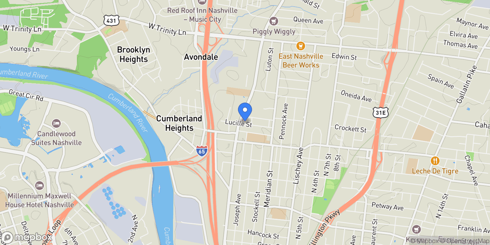 Map showing 97 Lucile Street, Nashville, Tennessee, United States.