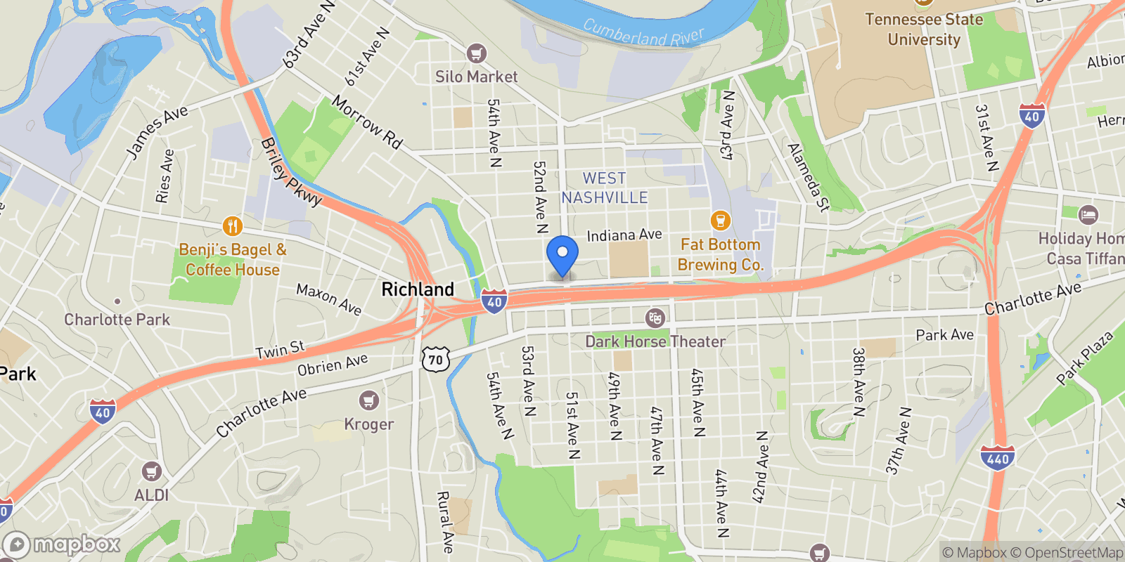 Map showing 601 51st Avenue, Nashville, Tennessee, United States.