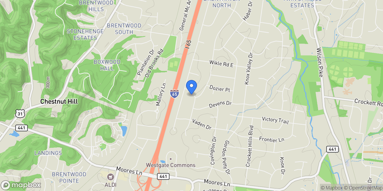 Map showing 1505 Puryear Pl, Nashville, Tennessee, United States.