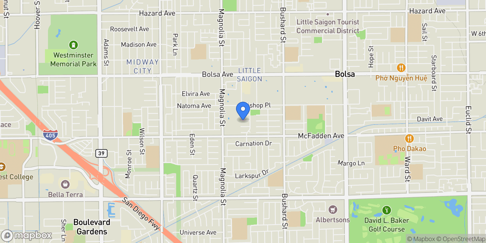 Map showing 9172 Chelsea, Westminster, California, United States.