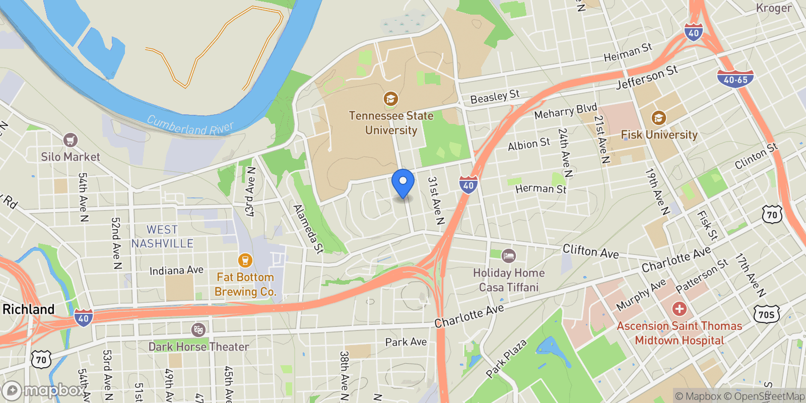 Map showing 917 33rd Ave N, Nashville, Tennessee, United States.