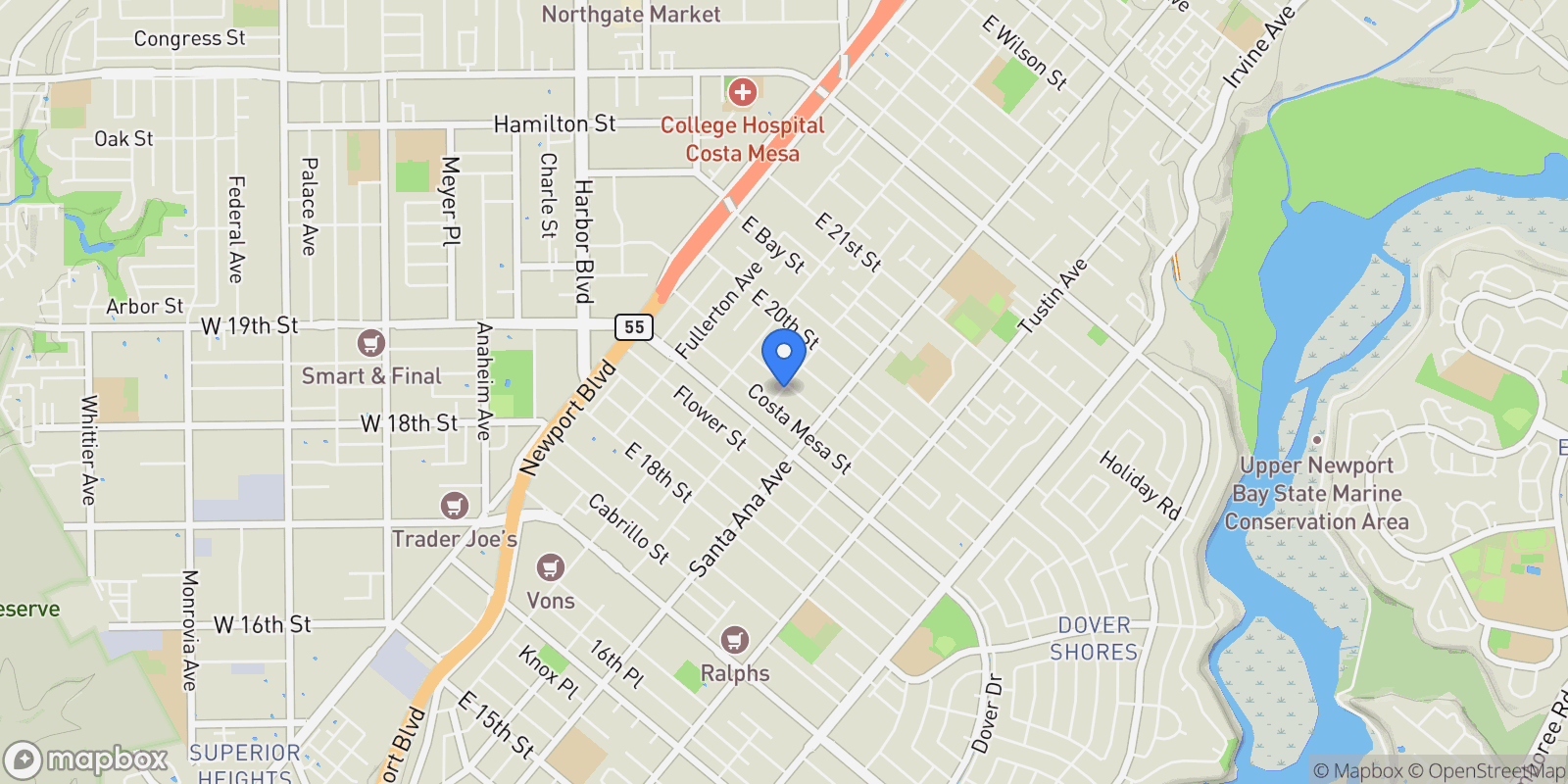 Map showing 1938 Westminster, Costa Mesa, California, United States.