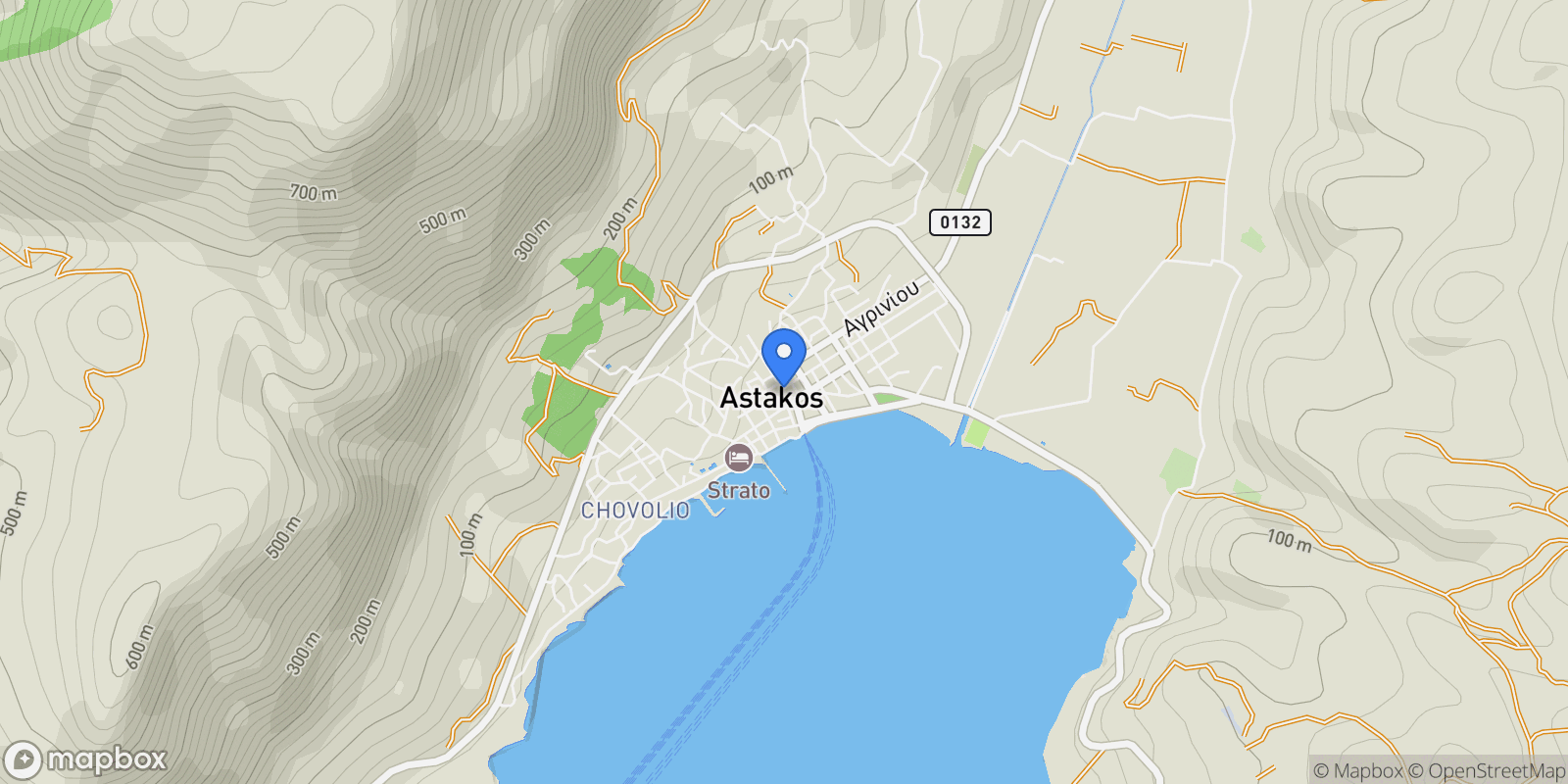 Map showing Astakos, Greece, Astakos, Peloponnese, Western Greece and the Ionian, Greece.