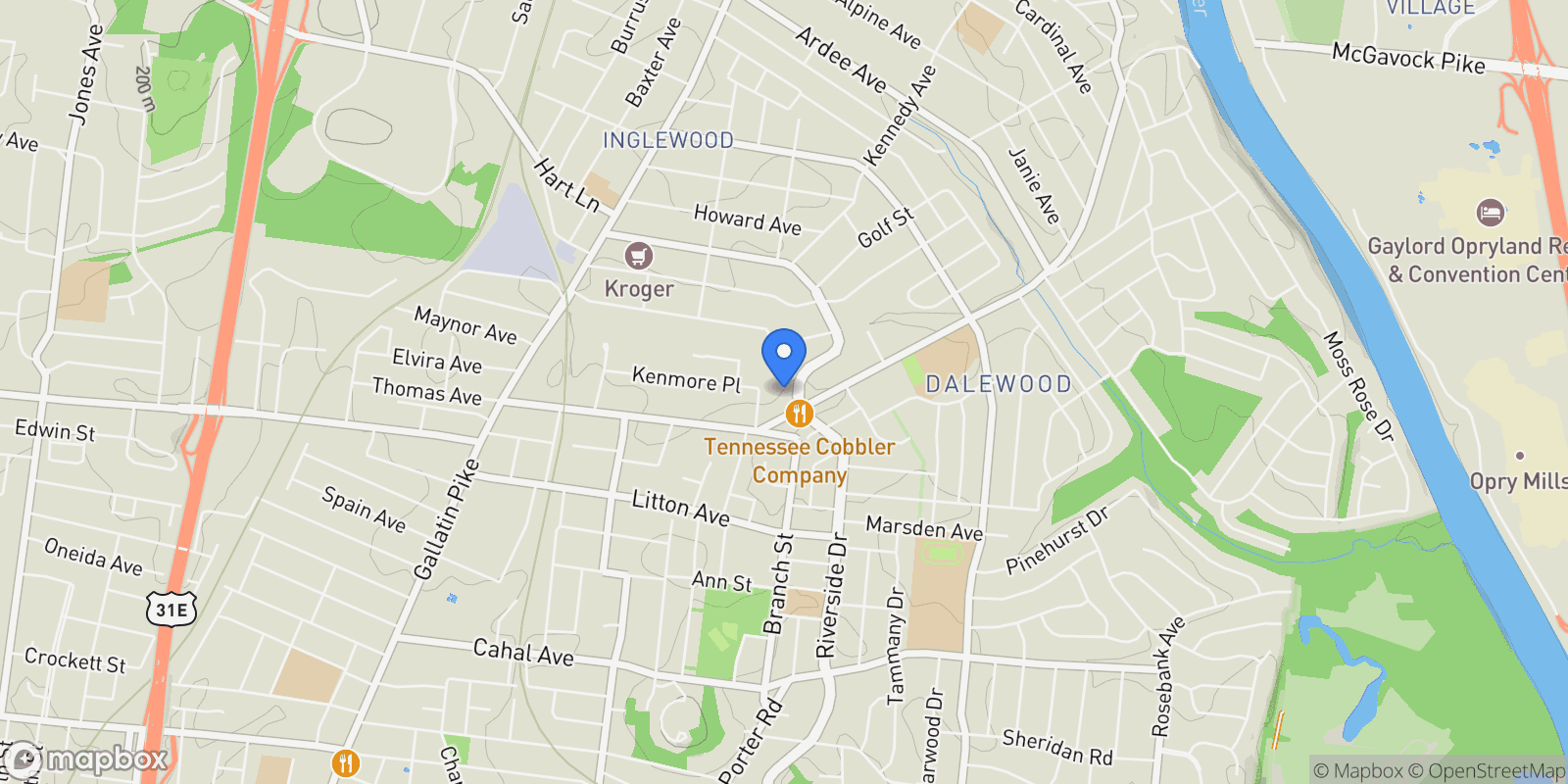 Map showing 2308 Riverside Dr, Nashville, Tennessee, United States.