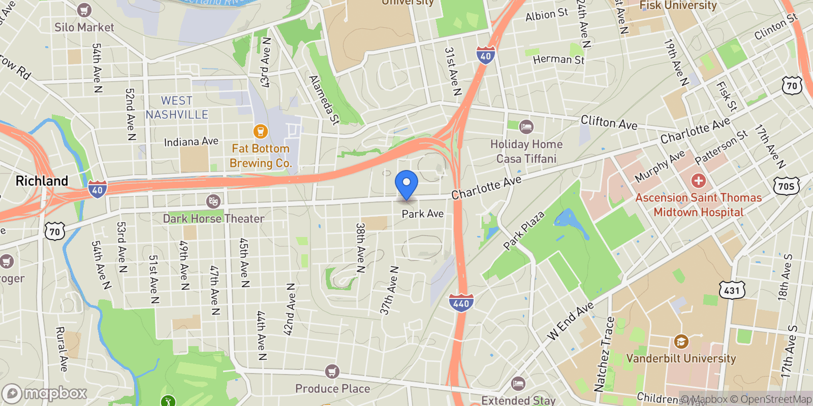 Map showing 3509 Charlotte Ave W 108, Nashville, Tennessee, United States.