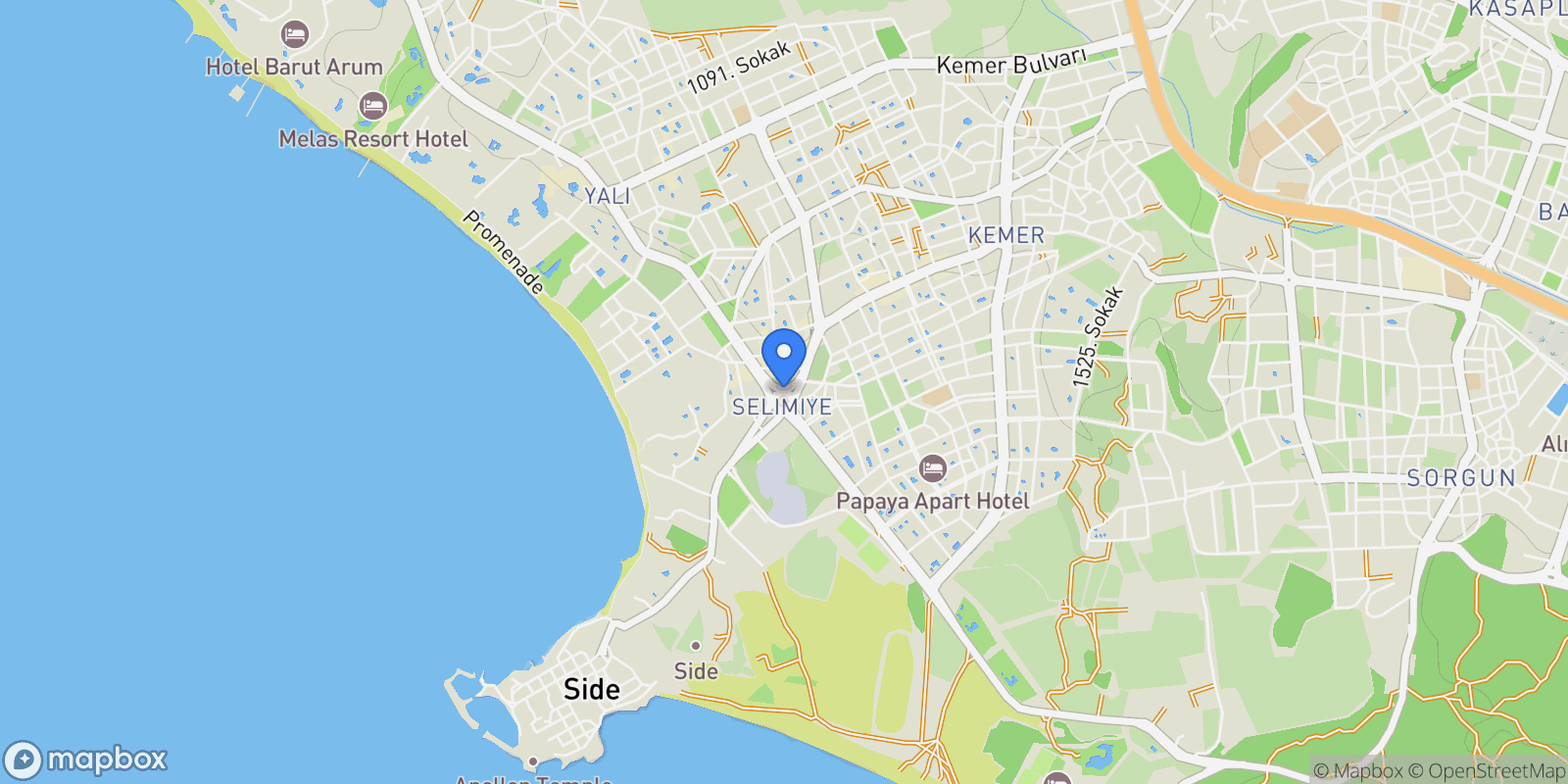 Map showing Side, Manavgat/Antalya, Türkiye, Side, Antalya, Turkey.
