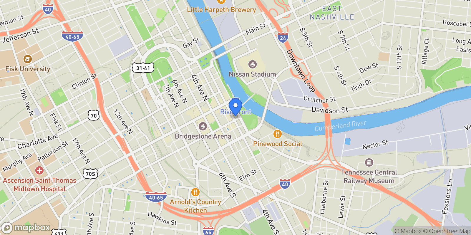Map showing 160 2nd Ave S 2405, Nashville, Tennessee, United States.