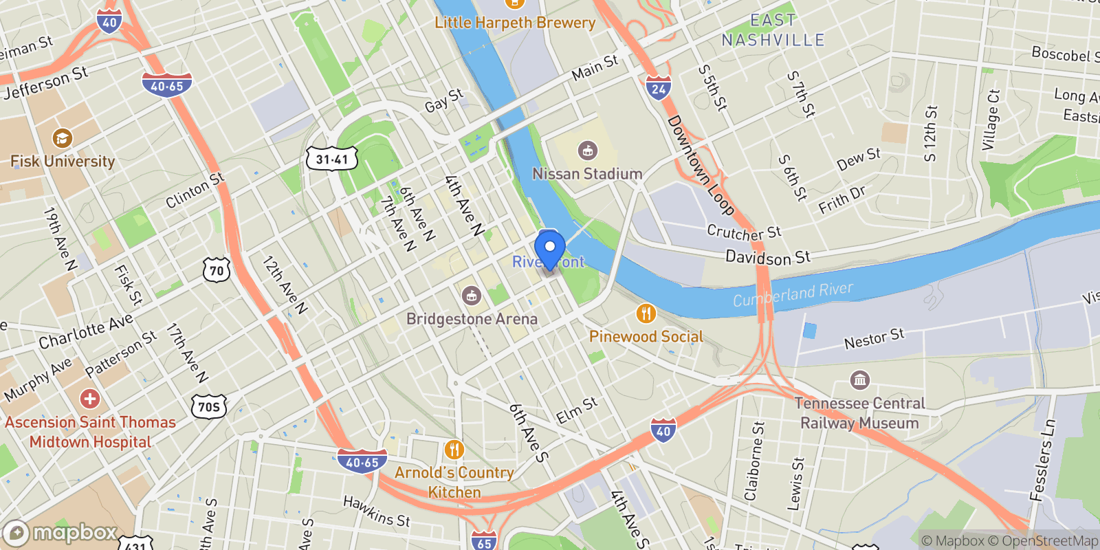 Map showing 160 2nd Ave S 1902, Nashville, Tennessee, United States.